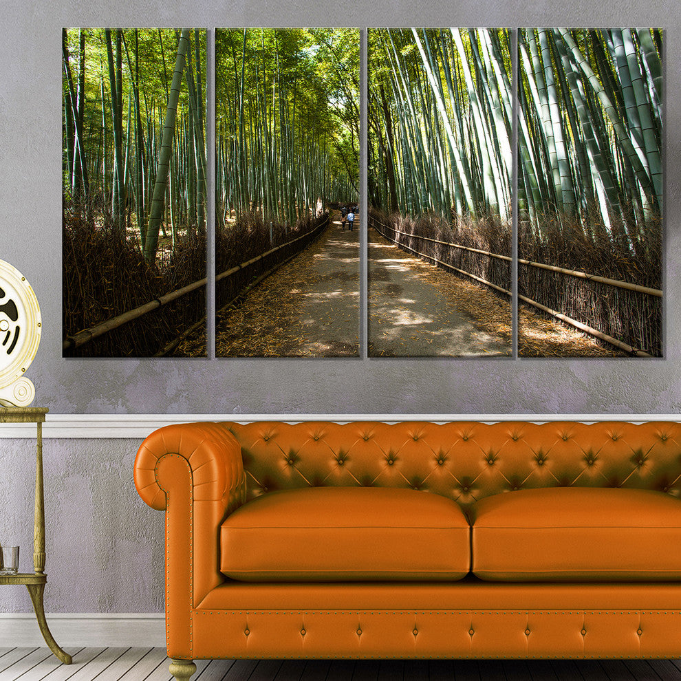 "Wide Pathway in Bamboo Forest" Forest Canvas Wall Art Print, 4 Panels, 48"x28"