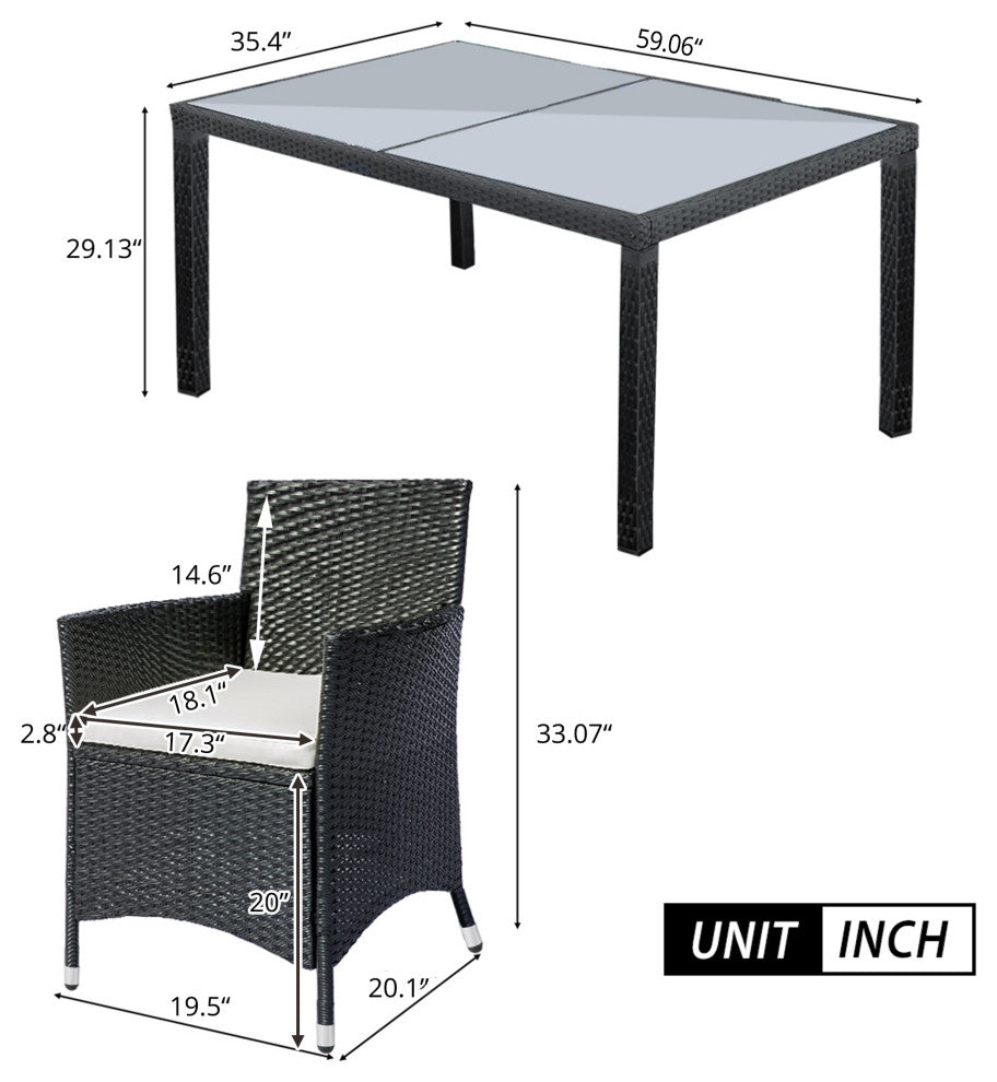 7 Pieces Outdoor Patio Rattan Dining Table Set With Cushions
