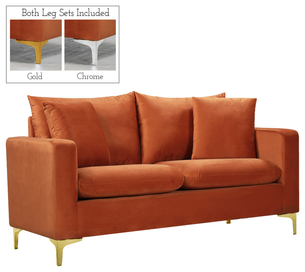 Naomi Velvet Upholstered Loveseat, Cognac