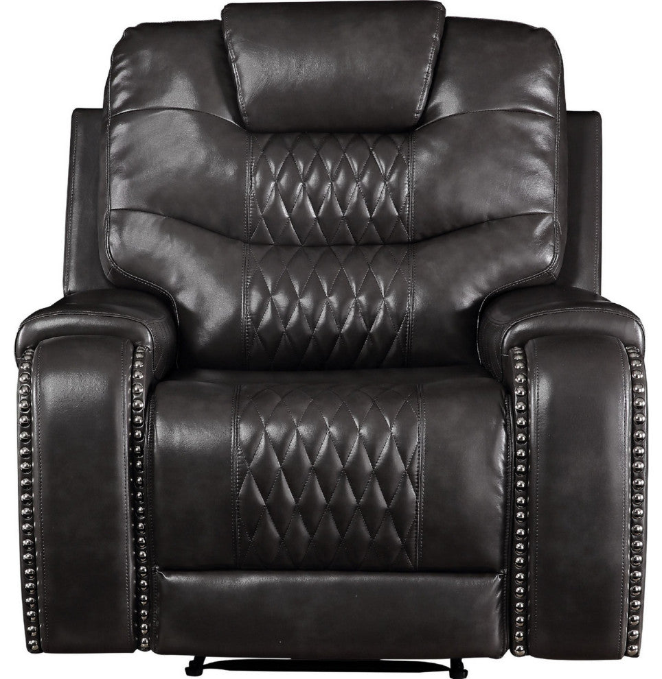 Benzara BM250591 Leatherette Power Recliner With Diamond Stitching, Black