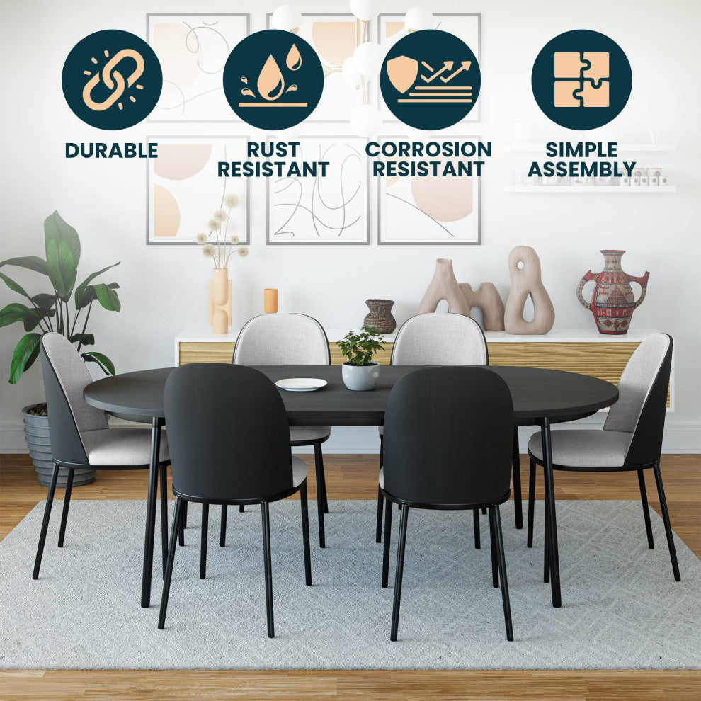 LeisureMod Tule Dining Side Chair With Upholstered Seat and Steel Frame, Black/White