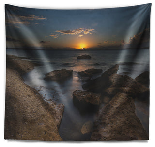 Rocky Sydney Beach at Sunset Seascape Wall Tapestry, 92"x78"