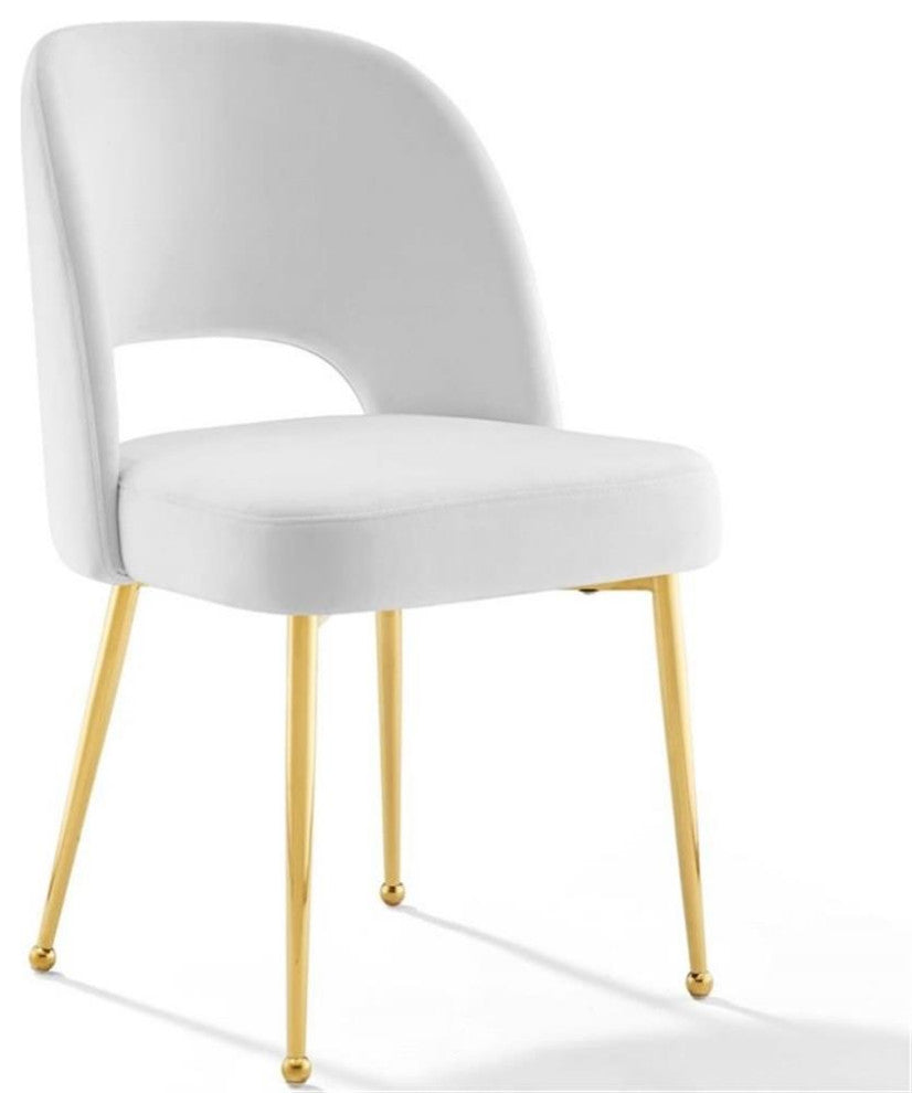 Modway Rouse 19.5" Velvet and Stainless Steel Dining Room Side Chair in White