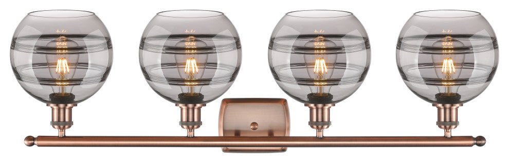 Ballston-Rochester 4-Light 38" Bath Vanity Light, Antique Copper, Light Smoke