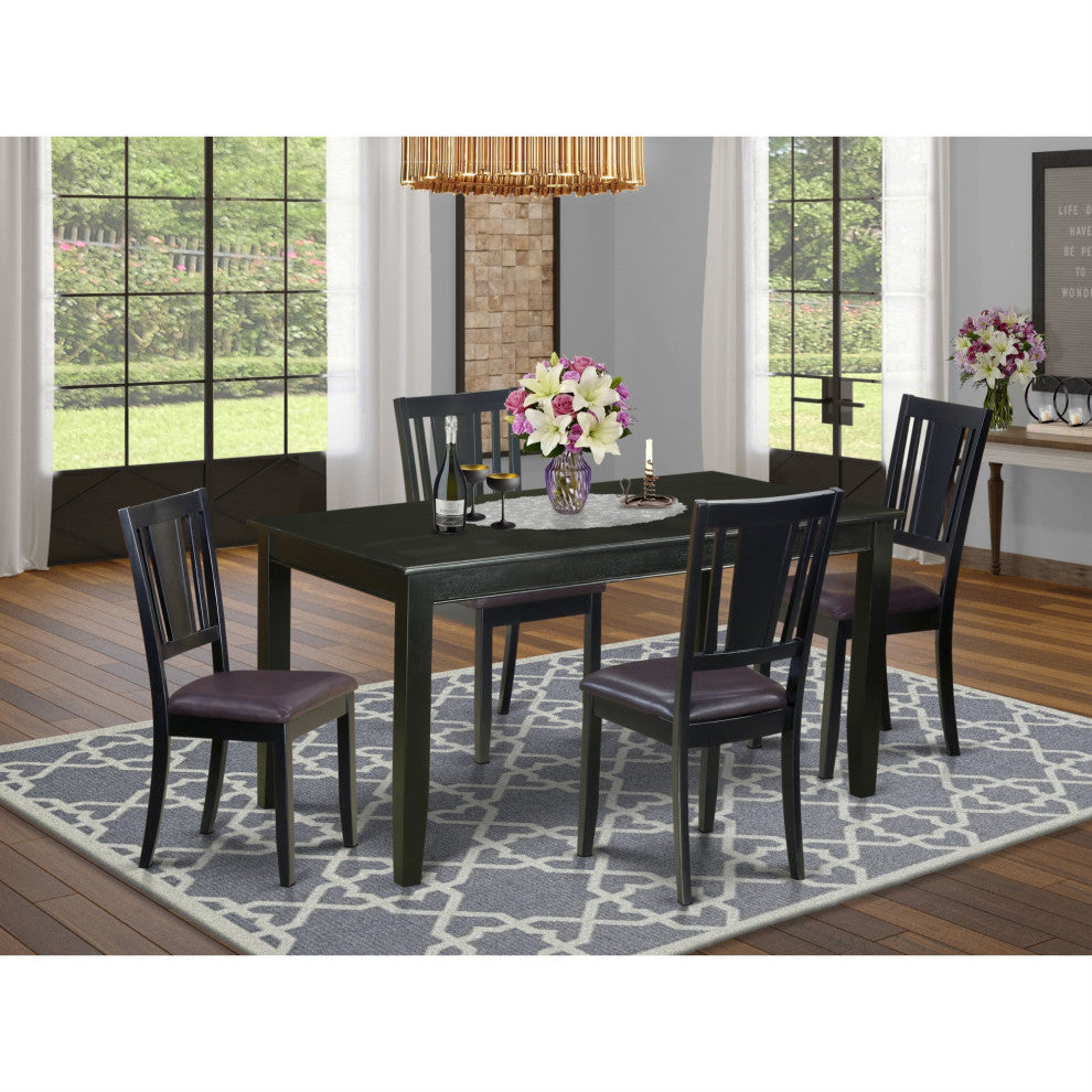 Dule5-Blk-Lc 5-Piece Dining Room Set-Dining Table And 4 Chairs For Dining Chairs