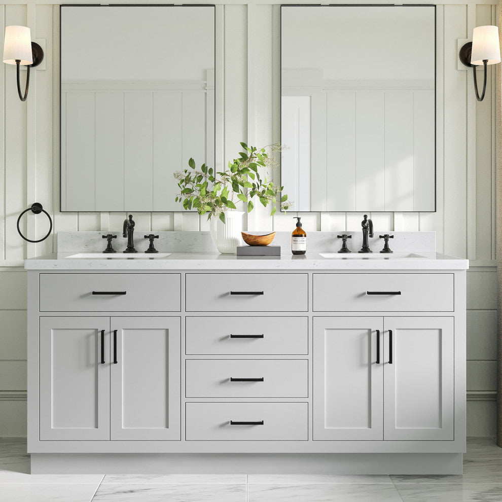 Ariel Hepburn 72" Double Rectangle Sinks Vanity, Carrara Quartz, Gray