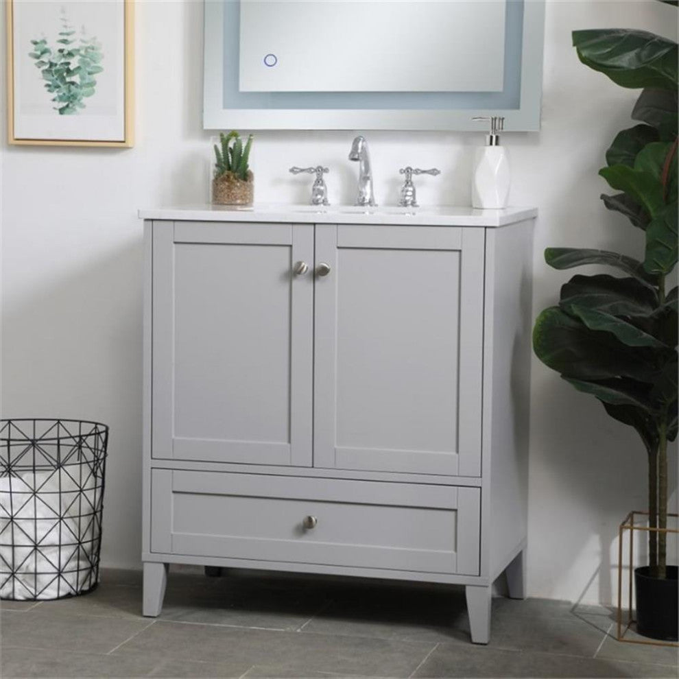 Elegant Decor Sommerville 30" Single Quartz Top Bathroom Vanity in Gray