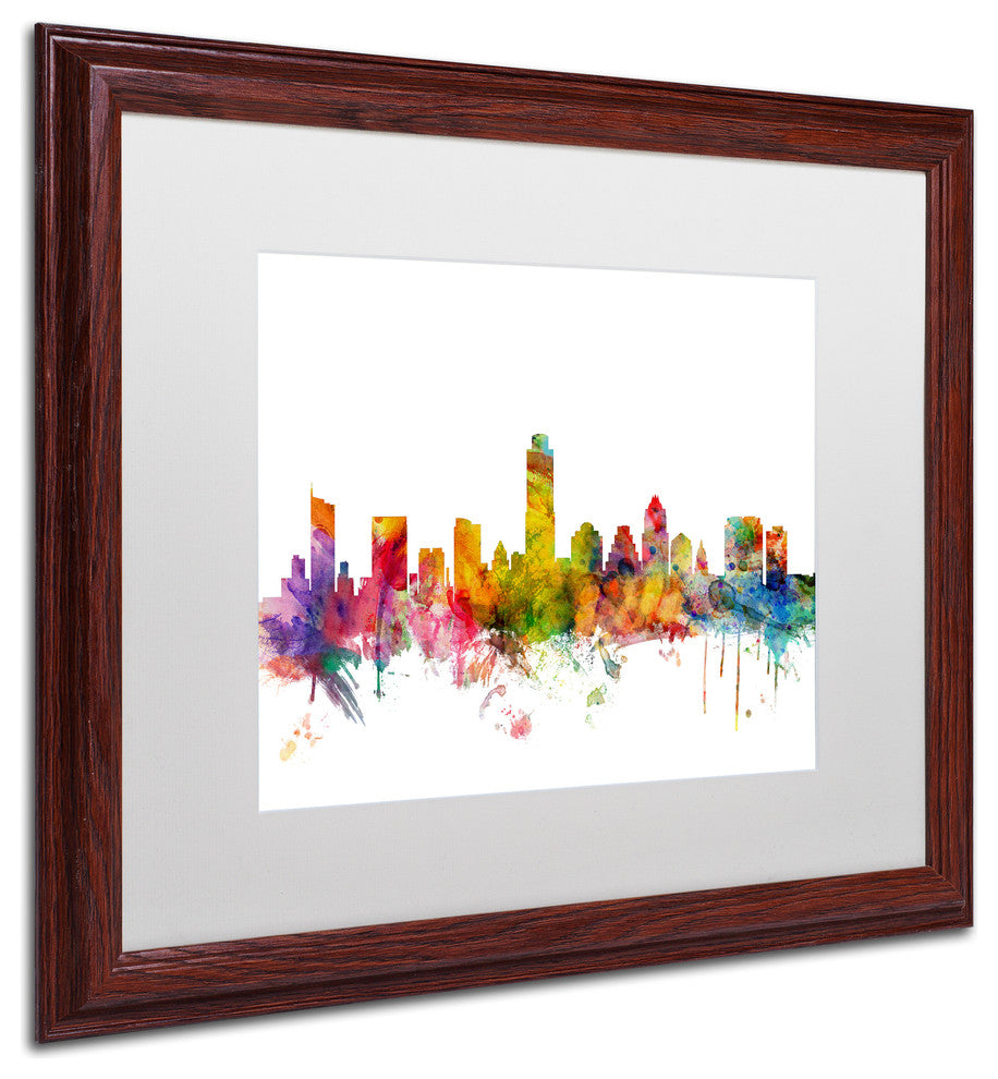 "Austin, Texas Skyline" Matted Framed Canvas Art by Michael Tompsett