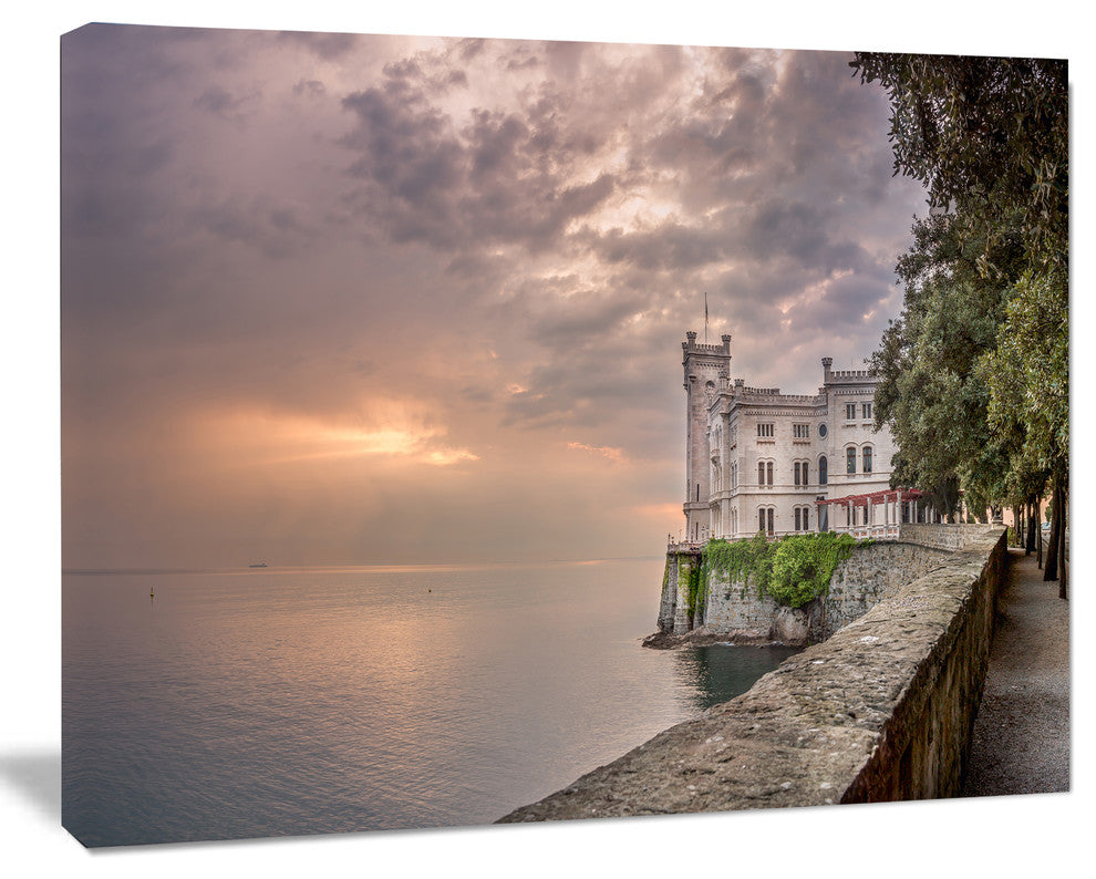 Miramare Castle at Sunset, Landscape Canvas Art Print, 20"x12"