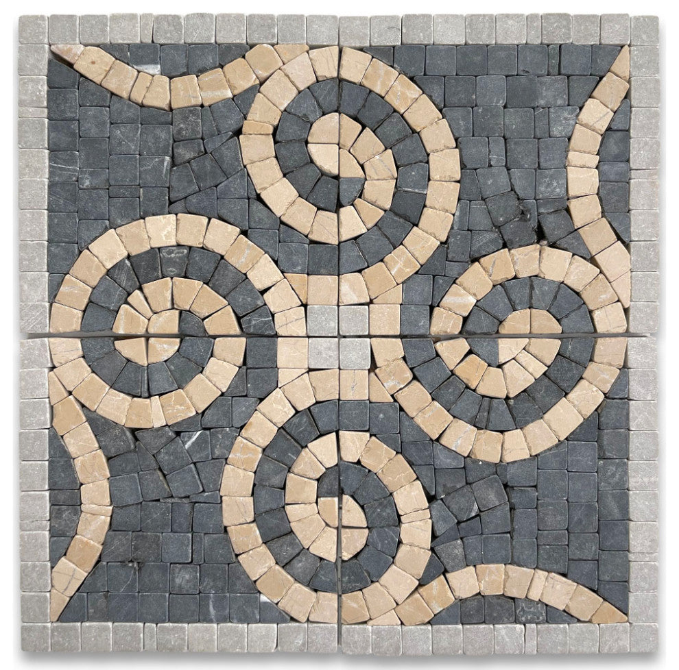 Marble Mosaic Border Accent Decorative Tile Swirl Nero 4x4 Tumbled, 1 piece