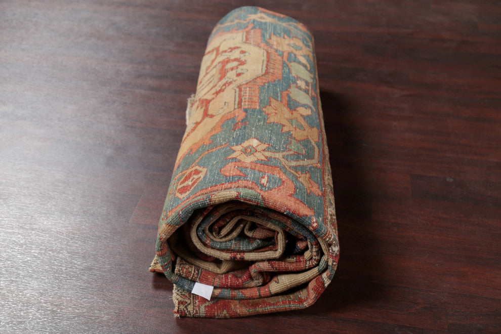 Consigned, Antique Handmade Faded Traditional Persian Area Rug, Green, 11x15