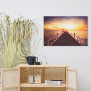 Surreal Wooden Pier at Sunset Landscape Photo Canvas Wall Art Prints, 24" X 36"