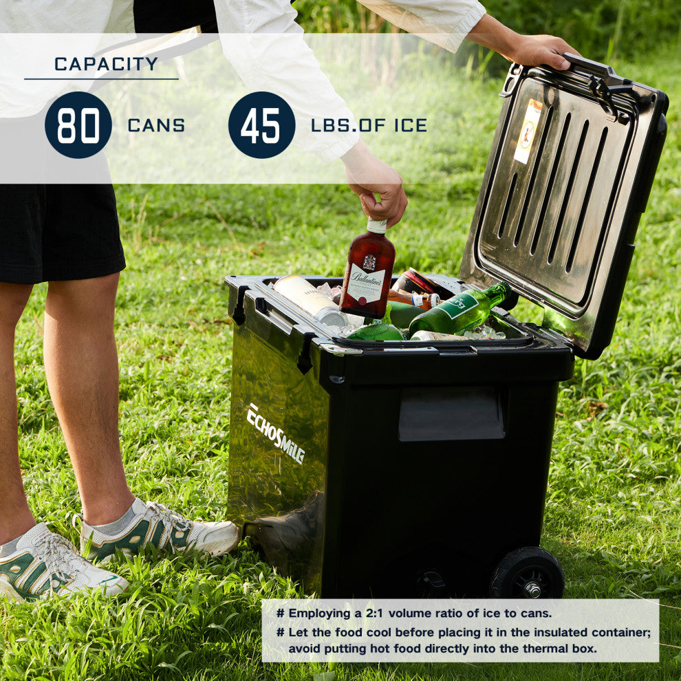EchoSmile 45 qt. Rotomolded Cooler With Sealing Ring, Black