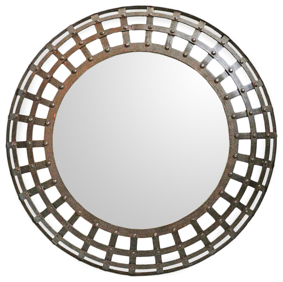 Industrial Round Iron Cage Mirror