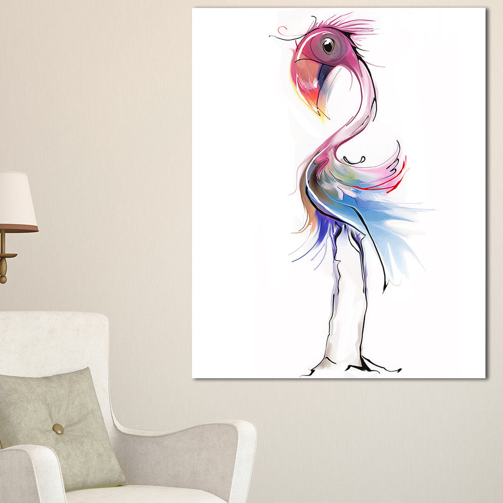"Flamingo Illustration" Digital Animal Canvas Painting, 30"x40"
