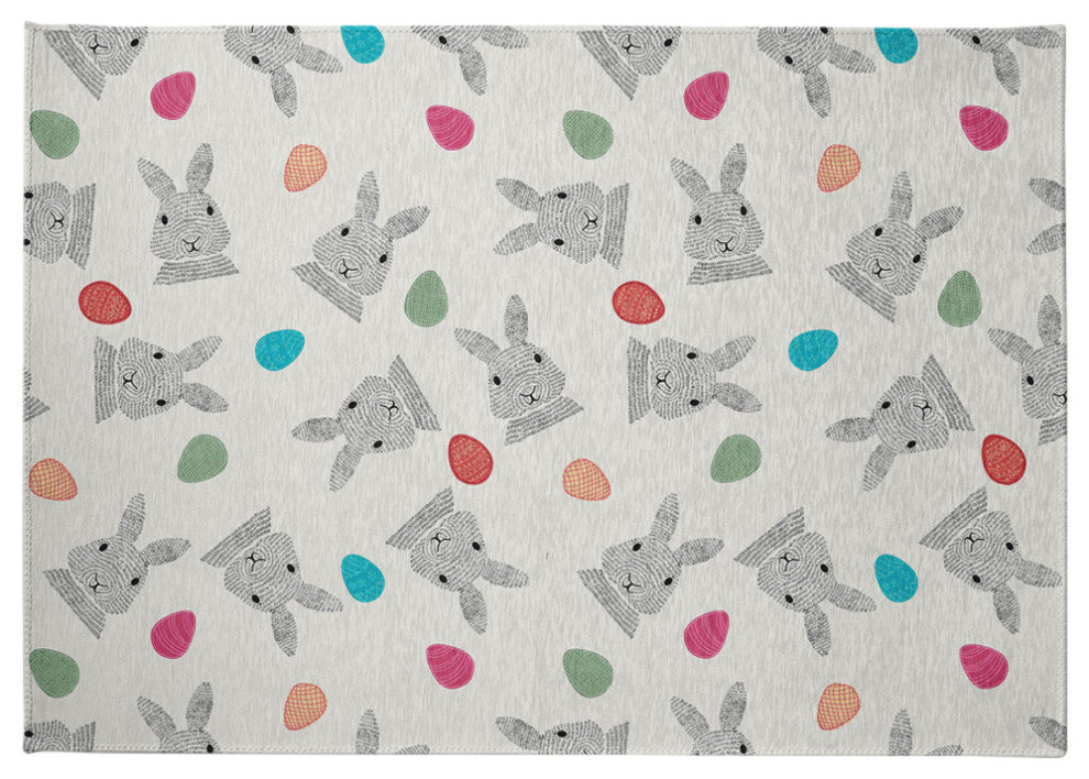 Bunnies and Eggs Easter Chenille Rug, Whisper White, 5'x7'