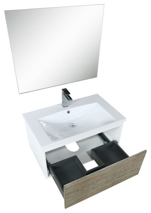 Scopi Modern 30" Rustic Acacia Bathroom Vanity Set, Monte Chrome Faucet