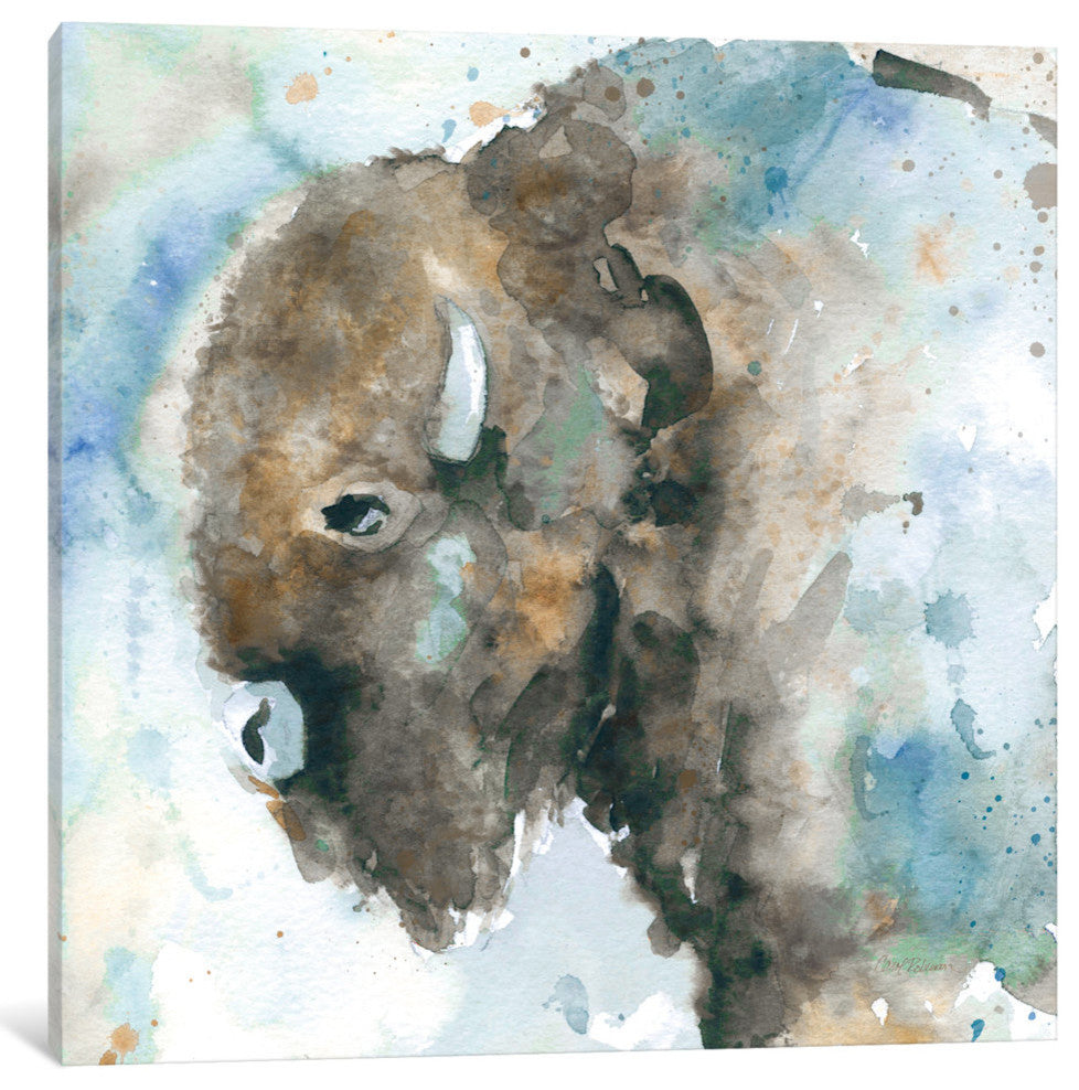 "Buffalo On Blue" by Carol Robinson, Canvas Print, 26"x26"