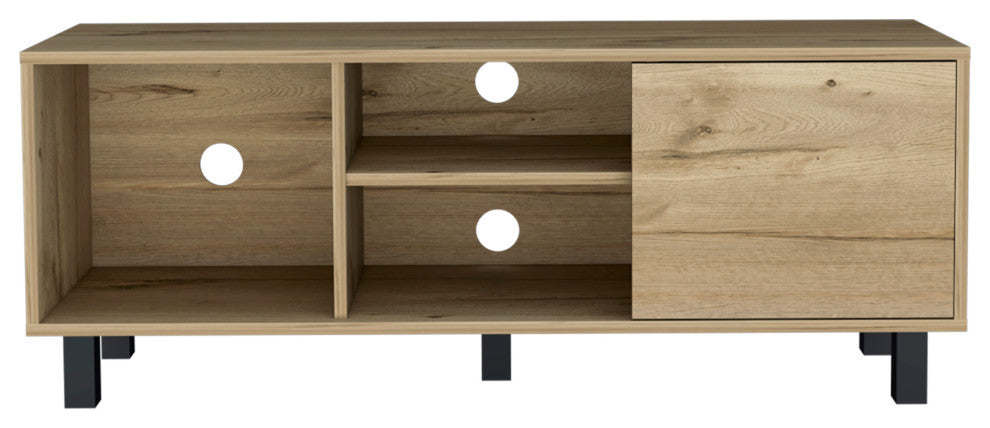 Rome TV Stand For TVs up to 43" with 3 Open Shelves and 1 Cabinet, Light Oak