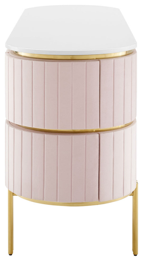 Console Entry Table Sideboard, Pink White, Velvet, Modern, Mid Century Lounge
