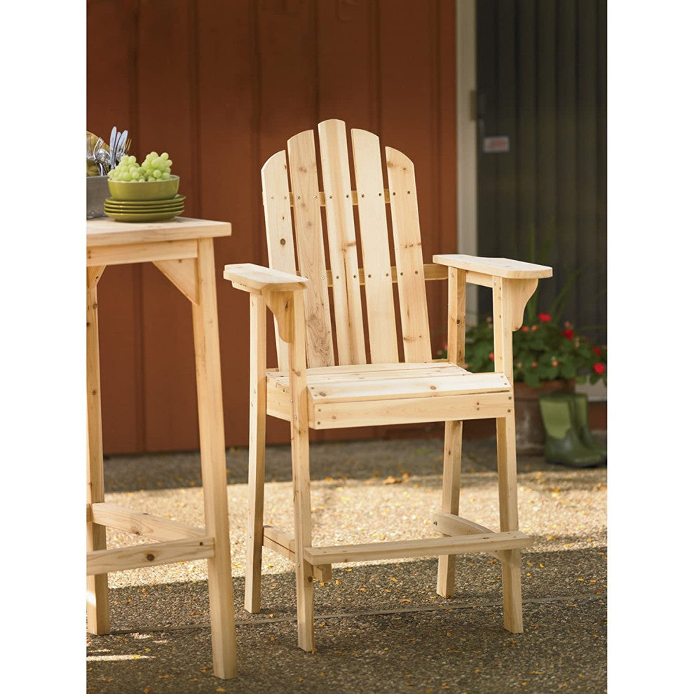 Balcony Tall, Counter High Adirondack Chair With Footrest, Natural Wood
