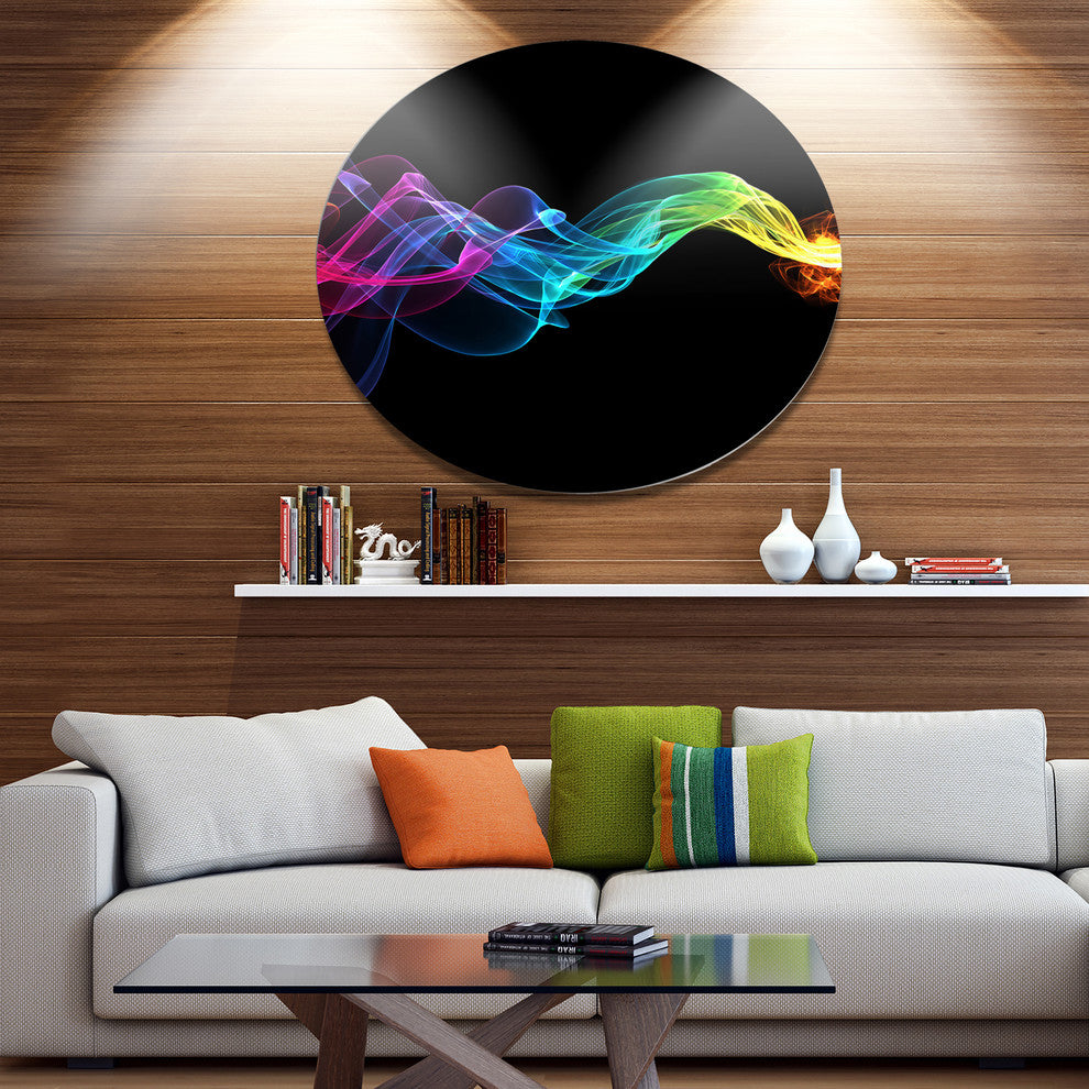 Abstract Ribbon Waves On Black, Abstract Round Wall Art, 11"