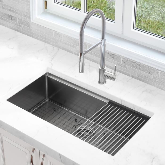 32 in. Single Bowl Undermount Kitchen Sink with in PVD Gunmetal