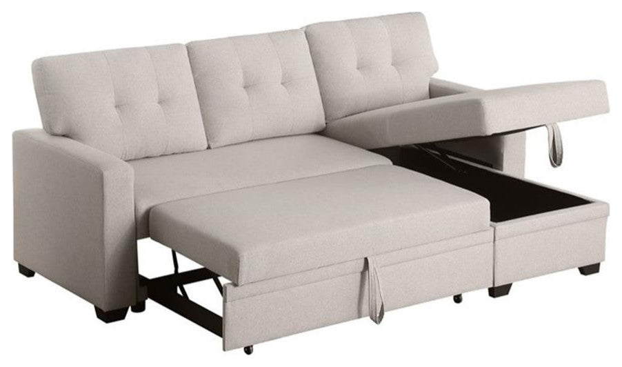 Devion Furniture Polyester Fabric Reversible Sleeper Sectional Sofa-Beige