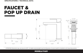 Fine Fixtures Modern Single Hole Bathroom Sink Faucet with Pop-up Drain