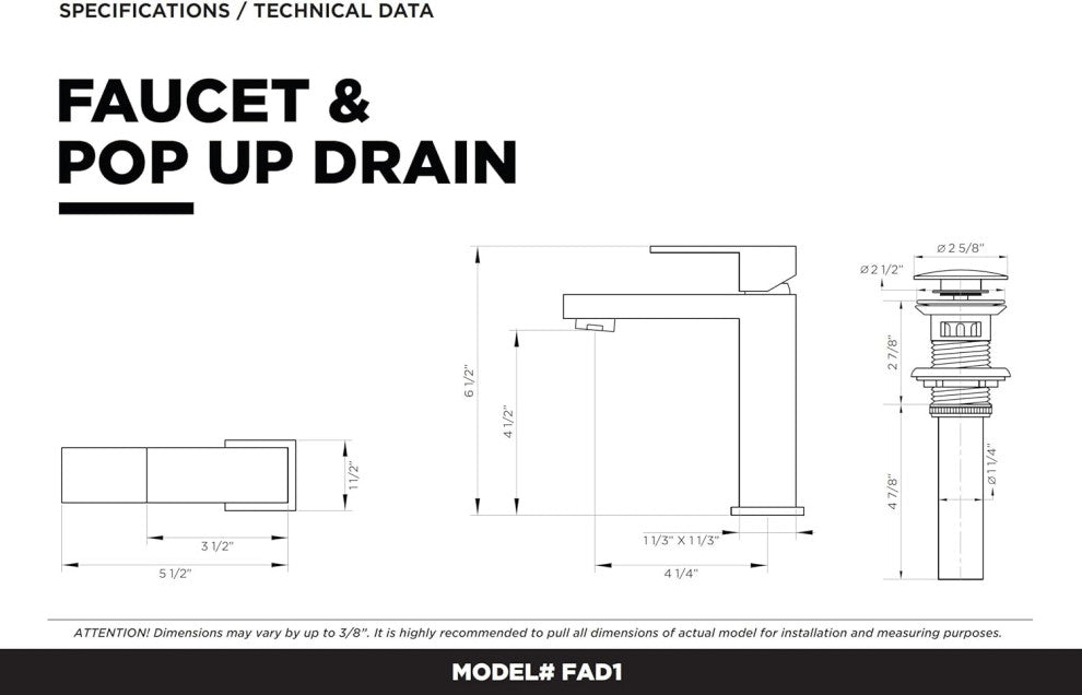 Fine Fixtures Modern Single Hole Bathroom Sink Faucet with Pop-up Drain