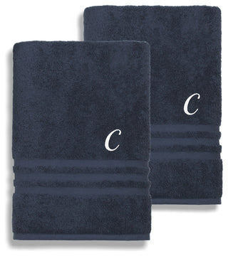 Denzi Bath Towels With Monogrammed Letter, Set of 2, C