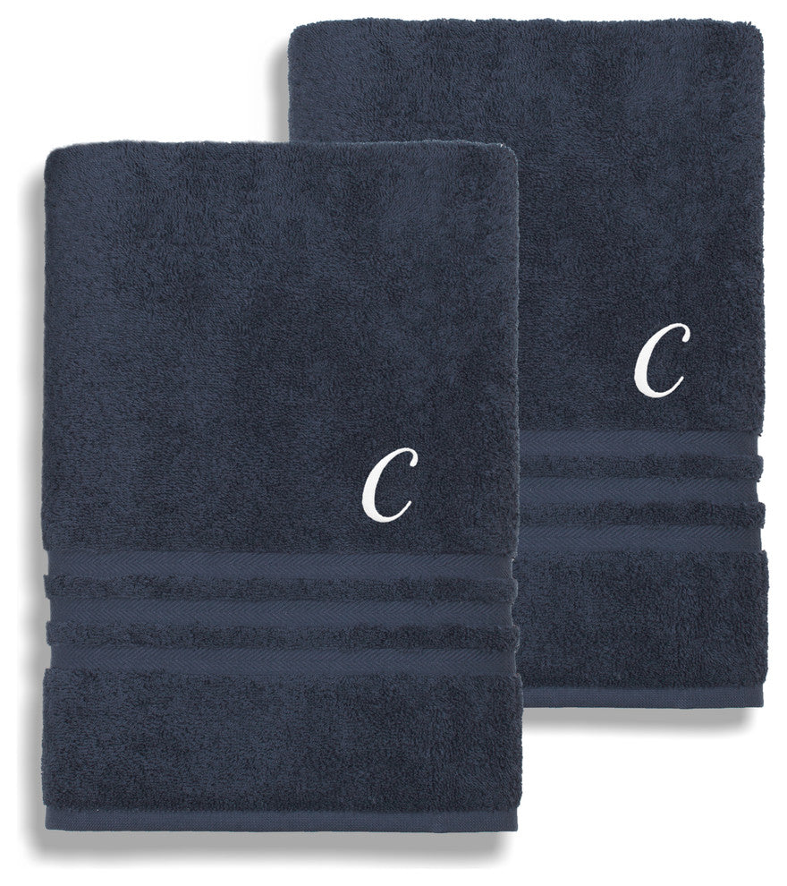 Denzi Bath Towels With Monogrammed Letter, Set of 2, C