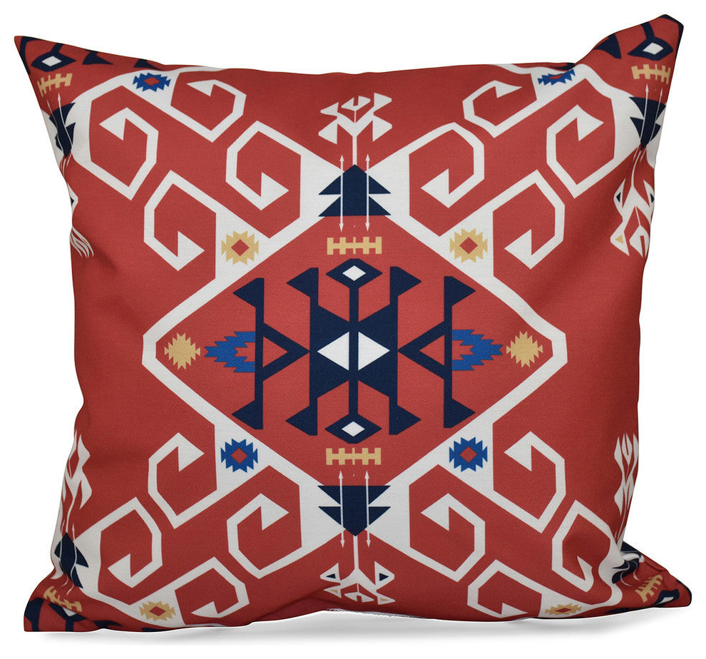 Jodhpur Medallion, Geometric Print Pillow, Coral, 18"x18"