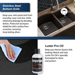 Karran Undermount Quartz 32" 60/40 Double Bowl Kitchen Sink Kit, Brown