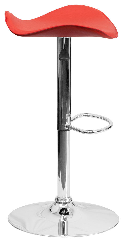 Contemporary Red Vinyl Adjustable Barstool With Chrome Base