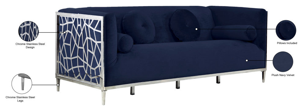 Opal Velvet Upholstered Sofa, Navy