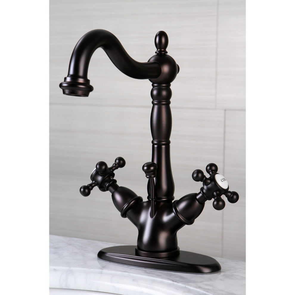 Kingston Brass Two-Handle Bathroom Faucet With Brass Pop-Up, Oil Rubbed Bronze