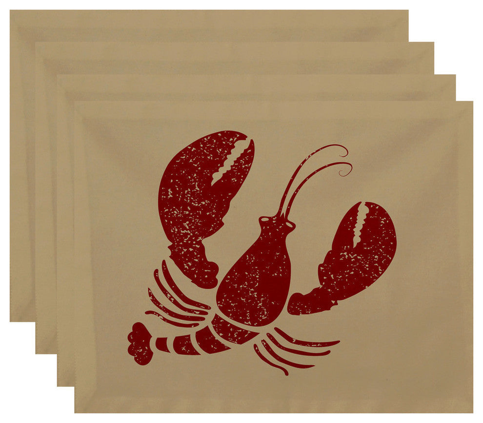 18"x14" Lobster, Animal Print Placemat, Taupe And Beige, Set of 4