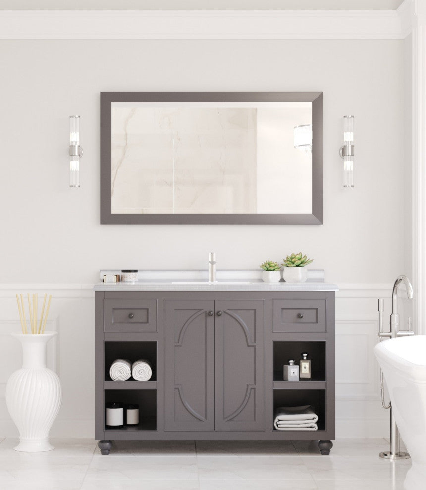 Odyssey, 48, Maple Gray Cabinet With White Stripes Marble Countertop