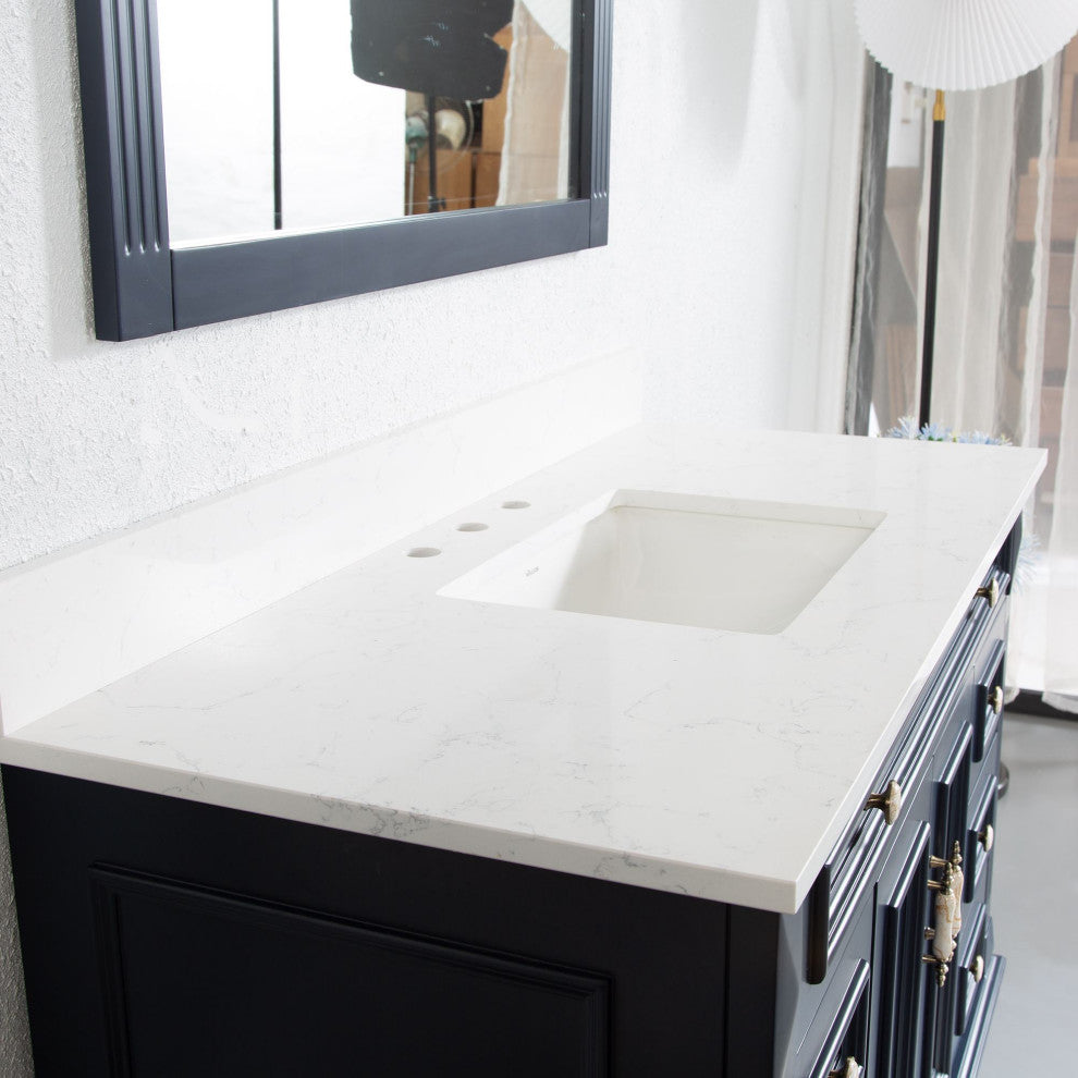 48 Inch Bathroom Vanity Set with 38 Inch Mirror, Quartz Top, cUPC Certified Sink, Navy Blue