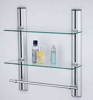2 Tier Adjustable Glass Shelf With Aluminum Frame and Towel Bar