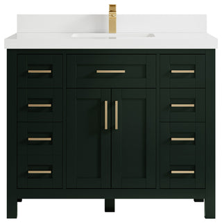 Cambridge 42 Single Sink Bath Vanity in Dark Forest Green 2" White Quartz