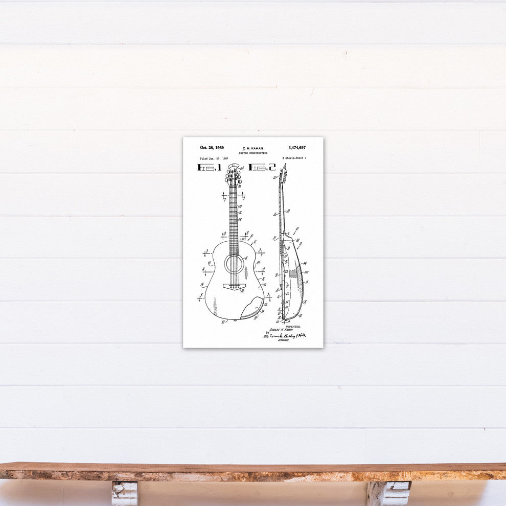 Vintage Guitar Sketch Patent 20"x30" Print on Canvas