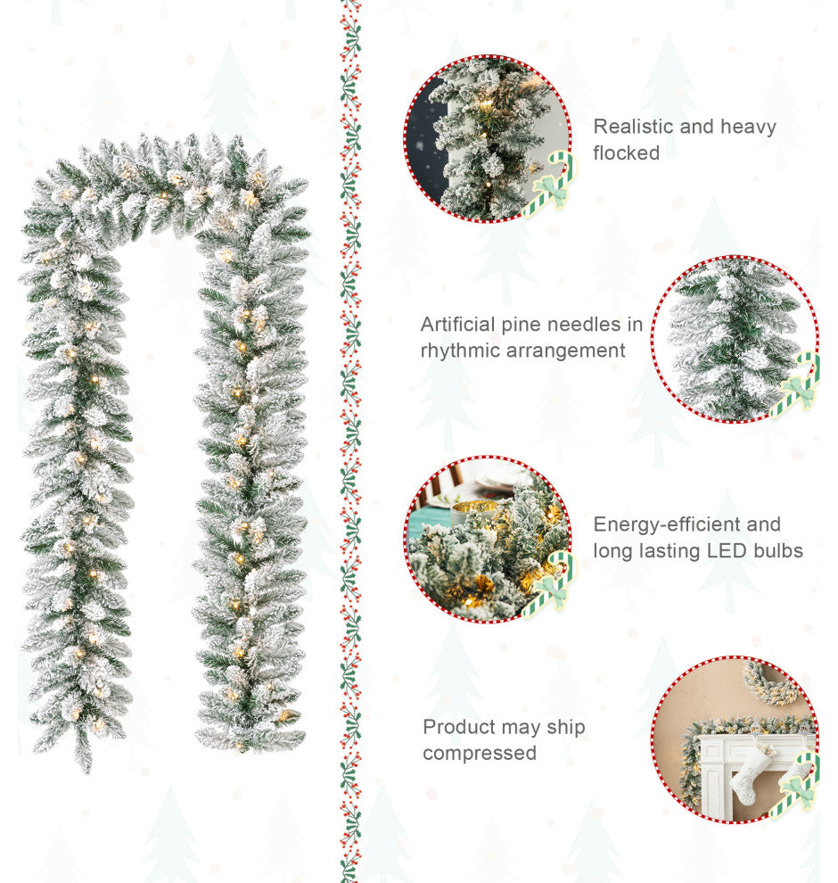 2-Pack 6' Pre-Lit Snow Flocked Christmas Garland