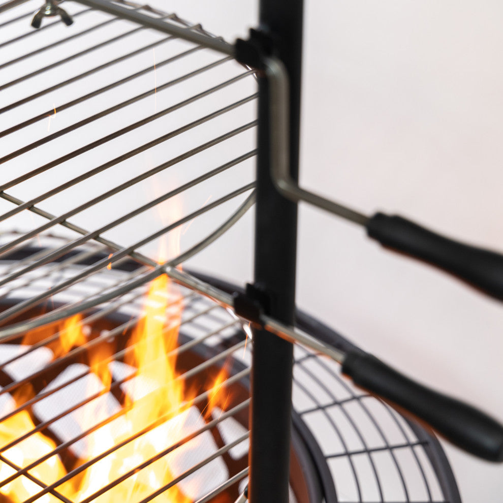 33" Diameter Outdoor Steel Woodburning Fire Pit Grill and Rotisserie