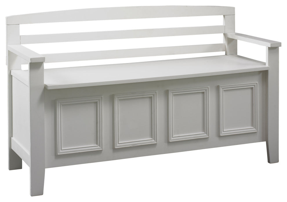 Benzara Wooden Storage Bench with Flip Top Seat and Ladder Style Back, White