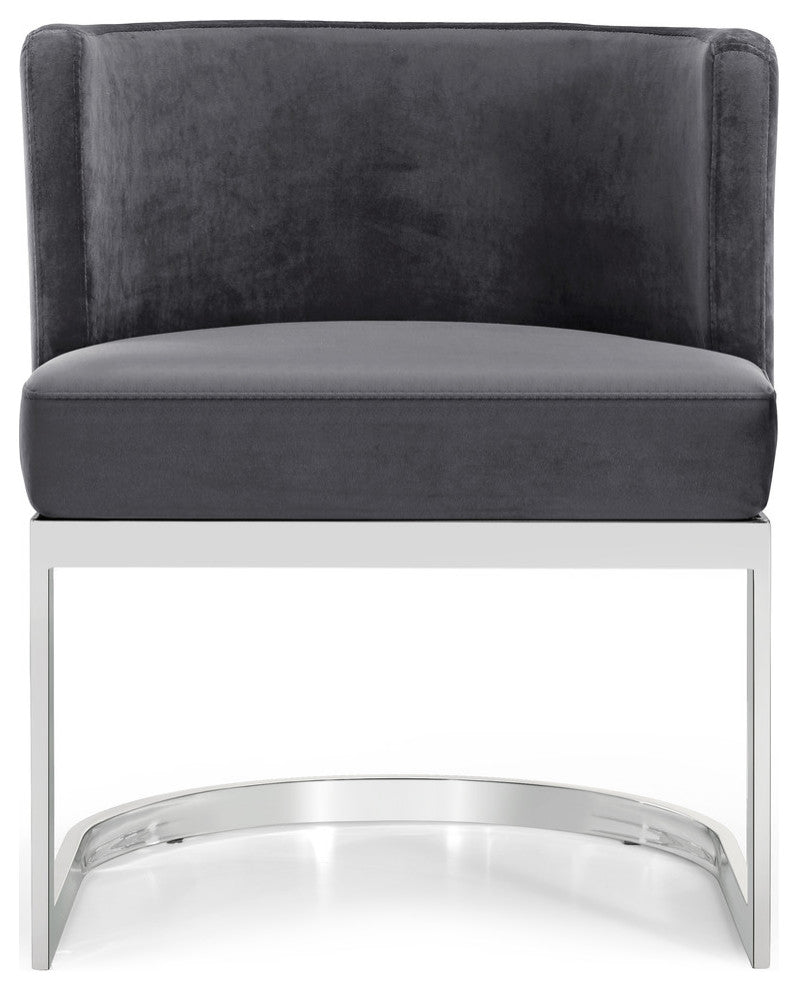 Gianna Velvet Dining Chair, Gray, Chrome Base