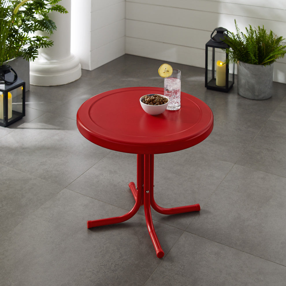 Crosley Furniture Retro Metal Patio End Table in Dark Red Gloss