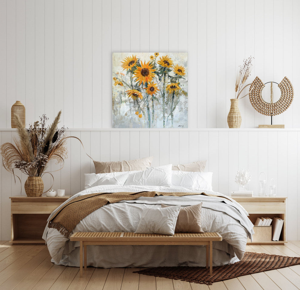 Sunny Disposition - Abstract Textured Sunflower Art on Wrapped Canvas