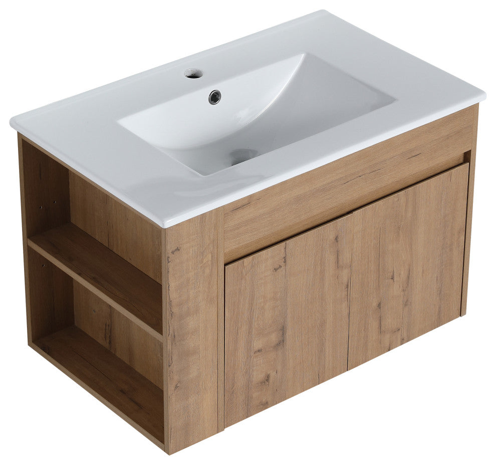 TATEUS Wall-mounted Bathroom Vanity With Ceramic Basin 30", Imitative Oak/White Ceramic